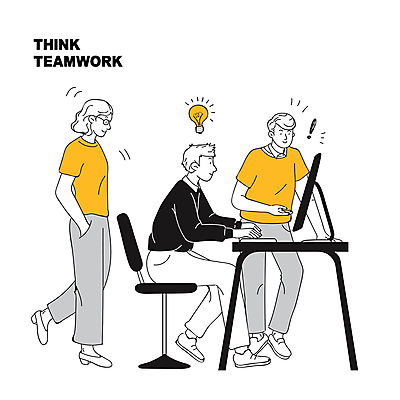 전신 여자 남자 의자 일러스트 비즈니스 탁자 협력 앉기 성인 세명 모니터 타이핑 토론 주머니손 전구모양 성인만 국내일러스트 AI파일 모양 가구 전구 모션 사람 컴퓨터 파일형식 벡터