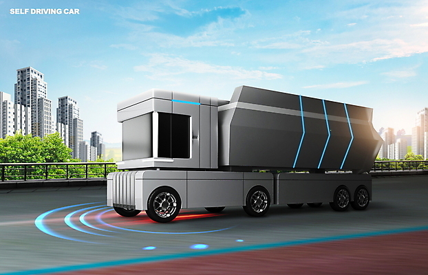 PSD 편집이미지 도로 하늘 빌딩 사람없음 건물 트럭 과학기술 도시 자율주행 AI_인공지능 이미지편집 건축물 길 교통시설 자동차 기술 운전 파일형식 4차산업