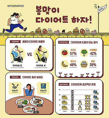 전신 여자 다이어트 과일 일러스트 패스트푸드 줄자 여러명 상반신 성인 달리기 노란색 헬스사이클 봄 인포그래픽 비교 식단 건강식 성인여자만 국내일러스트 AI파일 계절 음식 컬러 다수 컨셉 모션 자 건강 사람 운동기구 인스턴트 여자만 성인만 파일형식 벡터