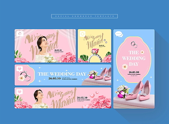 PSD 템플릿 여자 신부 구두 분홍색 웹템플릿 하늘색 프레임 상반신 20대 성인 두명 세트 장미 한국인 하트 결혼반지 모바일템플릿 초대 소셜네트워크 소셜미디어 성인여자만 모바일페이지 이미지템플릿 모양 꽃 컬러 결혼 신발 모바일 사람 동양인 청년 파란색 반지 페이지 여자만 성인만 파일형식