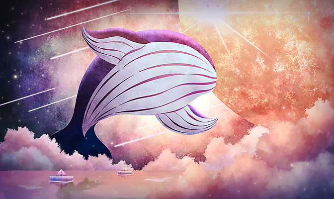 PSD 구름 별 일러스트 상상 하늘 사람없음 판타지 꿈 행성 달 유성 고래 은하수 성운 몽환 국내일러스트 자연요소 컨셉 포유류 자연 우주 수중동물 파일형식