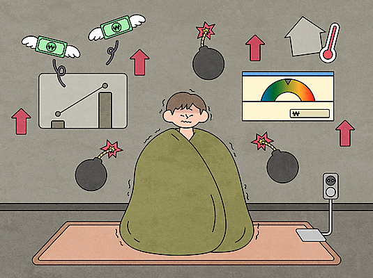 전신 남자 화살표 지폐 일러스트 한명 성인 경제 이불 추위 시세 온도계 폭탄 걱정 상승 떨림 전기장판 성인남자한명만 난방비 국내일러스트 AI파일 1 감정 컨셉 돈 침구 모션 사람 금융 폭발물 장판 남자한명만 성인남자만 파일형식 벡터 비용