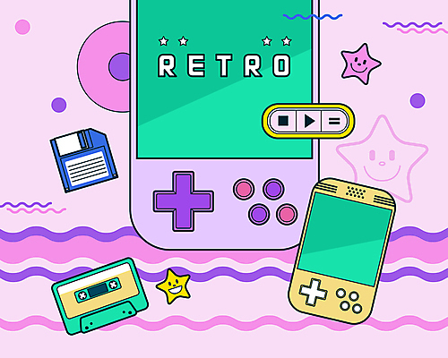 별 일러스트 사람없음 보라색 게임 카세트테이프 플로피디스크 게임기 오브젝트 파일 복고 엘리먼트 플레이어 휴대용게임기 국내일러스트 AI파일 자연요소 컬러 놀이 휴대용 파일형식 벡터