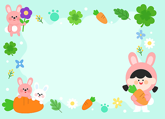 전신 캐릭터 여자 꽃 어린이 일러스트 프레임 한명 들기 소녀 당근 십이지신 토끼 풀 네잎클로버 발자국 민트색 소녀한명만 카피스페이스 일러캐릭터 AI파일 식물 1 컬러 포유류 자국 모션 뿌리채소 사람 반려동물 공백 클로버 여자한명만 소녀만 파일형식 벡터