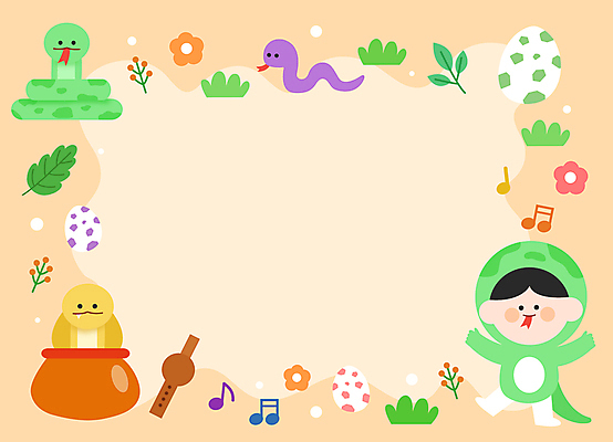 전신 캐릭터 남자 꽃 어린이 음표 일러스트 나뭇잎 프레임 한명 소년 손들기 알 주황색 십이지신 항아리 풀 뱀 피리 똬리 코브라 소년한명만 카피스페이스 일러캐릭터 AI파일 식물 1 기호 음악 컬러 잎 파충류 모션 사람 공백 도자기 목관악기 남자한명만 소년만 파일형식 벡터