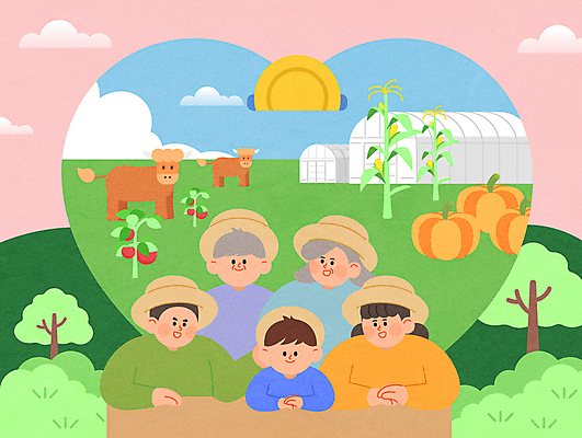 나무 여자 노년 남자 어린이 토마토 일러스트 가족 호박 사랑 옥수수 소녀 소년 여러명 상반신 성인 농장 동전 저금통 하트 농촌 소 밀짚모자 비닐하우스 고향 고향사랑기부제 국내일러스트 AI파일 모양 식물 모자_잡화 감정 다수 돈 농업 채소 포유류 관계 곡류 사람 저축 시골 정책 제도 파일형식 벡터