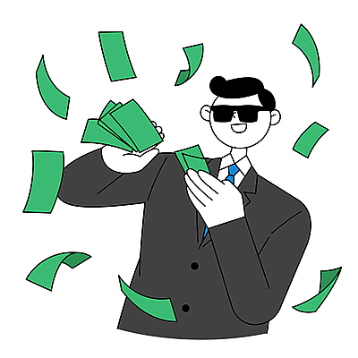 남자 지폐 일러스트 성공 한명 들기 상반신 성인 선글라스 비즈니스맨 부자 뿌리기 성인남자한명만 국내일러스트 AI파일 1 안경 컨셉 돈 비즈니스 모션 사람 직장인 남자한명만 성인남자만 파일형식 벡터