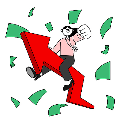 전신 여자 화살표 지폐 일러스트 성공 한명 성인 주먹 비즈니스우먼 승차 성인여자한명만 국내일러스트 AI파일 1 컨셉 돈 비즈니스 모션 사람 직장인 여자한명만 성인여자만 파일형식 벡터