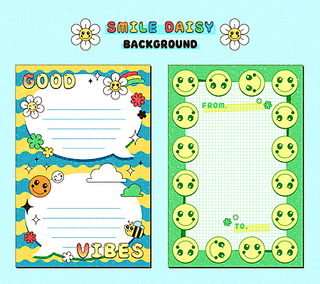 하늘색 백그라운드 말풍선 패턴 일러스트 프레임 미소 사람없음 초록색 반짝임 노란색 메모지 꿀벌 테두리 복고 데이지 팬시 키치 국내일러스트 AI파일 꽃 컬러 컨셉 무늬 모션 표정 파란색 사무용품 벌_곤충 파일형식 벡터