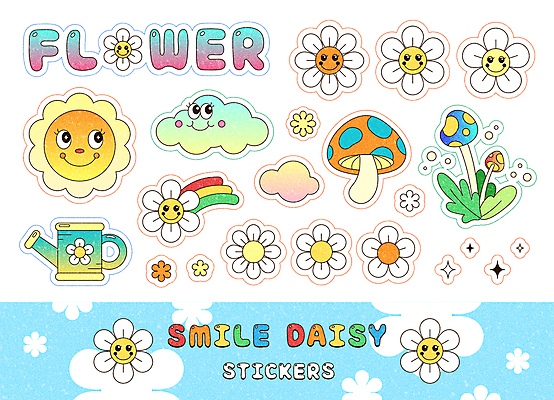구름 백그라운드 무지개 스티커 꽃무늬 일러스트 프레임 미소 타이포그라피 사람없음 반짝임 태양 버섯 물뿌리개 복고 데이지 팬시 키치 국내일러스트 AI파일 자연요소 문자 꽃 컨셉 무늬 모션 표정 파일형식 벡터