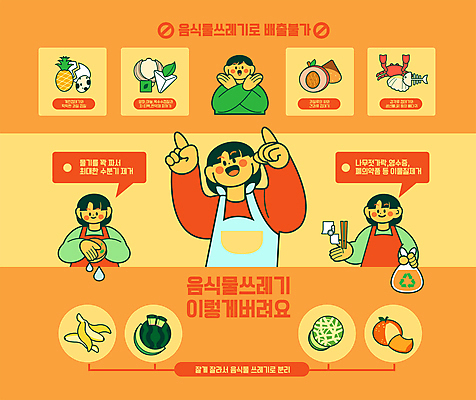 여자 남자 오렌지 과일 일러스트 수박 뼈 바나나 갑각류 들기 여러명 상반신 성인 자연보호 주황색 앞치마 금지 껍질 가리킴 밤 멜론 계란껍데기 친환경 분리수거 복숭아 메추리알 생선가시 음식물쓰레기 성인만 국내일러스트 AI파일 동물 컬러 다수 모션 자연 사람 손짓 환경 계란 알 견과류 보호 쓰레기 파일형식 벡터