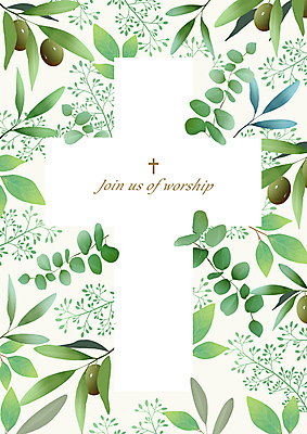 PSD 기독교 십자가 일러스트 프레임 사람없음 초록색 올리브 올리브잎 유칼립투스 카피스페이스 국내일러스트 식물 열매 종교 컬러 잎 공백 파일형식