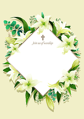 PSD 기독교 십자가 일러스트 나뭇잎 프레임 사람없음 백합 마름모 베이지색 카피스페이스 국내일러스트 도형 꽃 종교 컬러 잎 공백 파일형식
