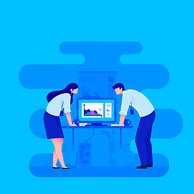 전신 회사 비즈니스 회의 그래프 서기 두명 파란색 컴퓨터 마주보기 사무 비즈니스맨 비즈니스우먼 얼굴없음 모션그래픽 MP4 MOV 여자 남자 컬러 모션 사람 전자제품 업무 직장인 동영상 파일형식