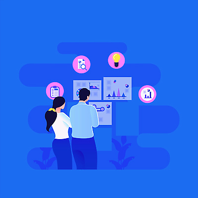 여자 남자 회사 비즈니스 전구 회의 그래프 상반신 성인 두명 파란색 사무 비즈니스맨 비즈니스우먼 프레젠테이션 동료 문서 얼굴없음 성인만 모션그래픽 MP4 MOV 컬러 관계 사람 업무 직장인 동영상 파일형식