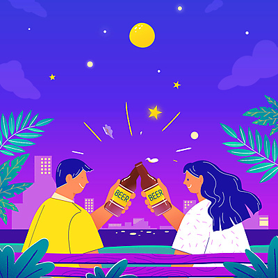 커플 여자 남자 여행 잎 벤치 밤하늘 맥주 병맥주 들기 상반신 성인 두명 여름 여름휴가 보라색 보름달 도시 건배 맥주병 성인만 트로피컬아트 여름축제 모션그래픽 MP4 MOV 식물 계절 컬러 의자 관계 모션 하늘 술병 휴가 주류 사람 축제 달 야간 그림 동영상 파일형식 여름_계절