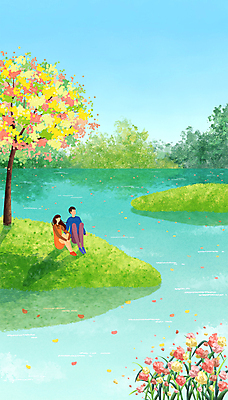 전신 PSD 커플 여자 남자 꽃잎 호수 일러스트 봄꽃 꽃나무 앉기 성인 두명 반사 봄 봄바람 성인만 국내일러스트 나무 계절 꽃 관계 모션 바람 사람 파일형식