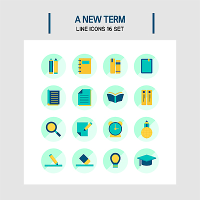 아이콘 종이 인터넷 학사모 전구 돋보기 자 사람없음 책 초록색 필기구 연필 공책 자명종 지우개 2D아이콘 AI파일 모자_잡화 시계 컬러 졸업 문구용품 학용품 알람 파일형식 벡터