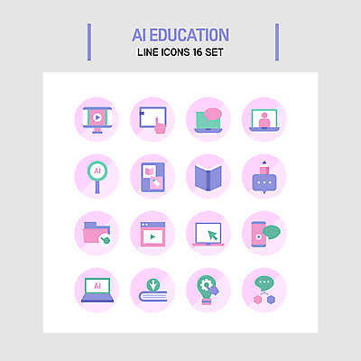 아이콘 교육 말풍선 전구 돋보기 사람모양 사람없음 책 노트북 스마트폰 컴퓨터 태블릿 연필 보라색 폴더 커서 재생 영상 인터넷창 온라인강의 빅데이터 AI_인공지능 2D아이콘 AI파일 모양 컬러 인터넷 학용품 전자제품 핸드폰 스마트기기 필기구 강의 파일 파일형식 벡터 4차산업 언택트