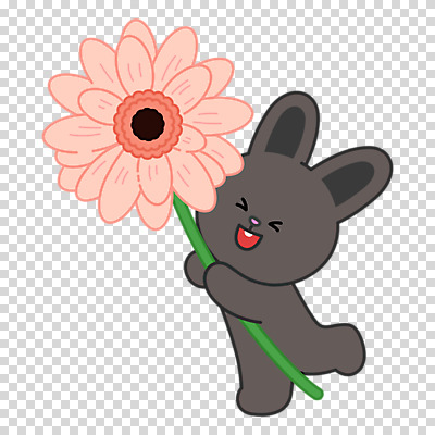편집이미지 캐릭터 꽃 미소 들기 누끼 사람없음 눈감음 토끼 거베라 PNG 식물 포유류 모션 표정 반려동물 파일형식