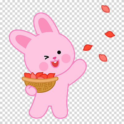 편집이미지 캐릭터 꽃잎 분홍색 윙크 들기 누끼 사람없음 장미 바구니 토끼 뿌리기 PNG 꽃 컬러 포유류 모션 표정 반려동물 파일형식