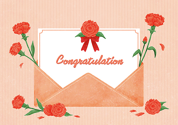 PSD 꽃잎 리본 일러스트 프레임 사람없음 주황색 축하 편지지 카네이션 감사 국내일러스트 카드프레임 꽃 감정 컬러 컨셉 편지 파일형식