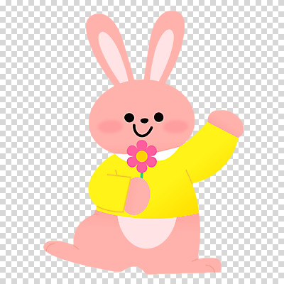 편집이미지 캐릭터 한마리 꽃 분홍색 미소 들기 누끼 사람없음 귀여움 봄 토끼 손인사 PNG 식물 1 계절 컬러 컨셉 포유류 모션 표정 반려동물 인사 파일형식