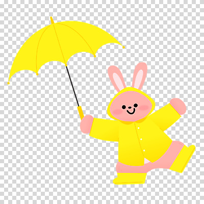 편집이미지 캐릭터 우산 들기 누끼 사람없음 노란색 귀여움 봄 토끼 봄비 우비 PNG 다리들기 옷 계절 컬러 컨셉 포유류 모션 반려동물 비_날씨 파일형식