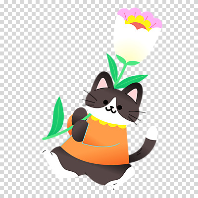 편집이미지 캐릭터 봄꽃 들기 누끼 사람없음 걷기 귀여움 고양이 봄 PNG 계절 꽃 컨셉 포유류 모션 반려동물 파일형식