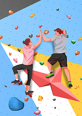 전신 PSD 여자 남자 밧줄 스포츠 일러스트 성인 두명 마주보기 잡기 역동적 오르기 암벽등반 하이파이브 암벽등반가 인공암벽등반 클라이밍 성인만 국내일러스트 줄 컨셉 모션 사람 손짓 등산 등반 파일형식