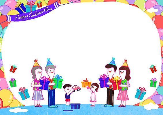 전신 PSD 여자 노년 남자 어린이 일러스트 가족 프레임 들기 소녀 소년 여러명 성인 선물상자 컬러풀 고깔모자 어린이날 풍선 카피스페이스 국내일러스트 모자_잡화 기념일 컬러 다수 관계 모션 선물 사람 상자 공백 파일형식