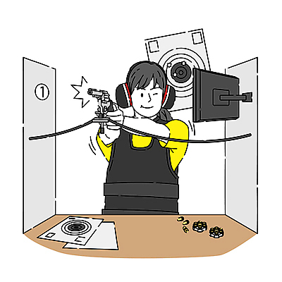 여자 일러스트 한명 들기 상반신 성인 취미 헤드폰 권총 과녁판 사격 방탄복 사격장 성인여자한명만 국내일러스트 AI파일 1 옷 음향기기 모션 사람 총 여자한명만 성인여자만 파일형식 벡터