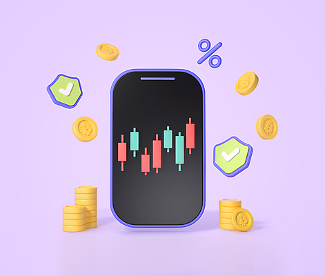PSD 편집이미지 그래프 사람없음 경제 스마트폰 3D 보라색 동전 퍼센트 주식 체크표시 투자 동전탑 방패모양 주식표 가상화폐 편집3D 모양 컬러 돈 비즈니스 금융 핸드폰 스마트기기 쌓기 특수기호 디지털합성 확인 방패 파일형식