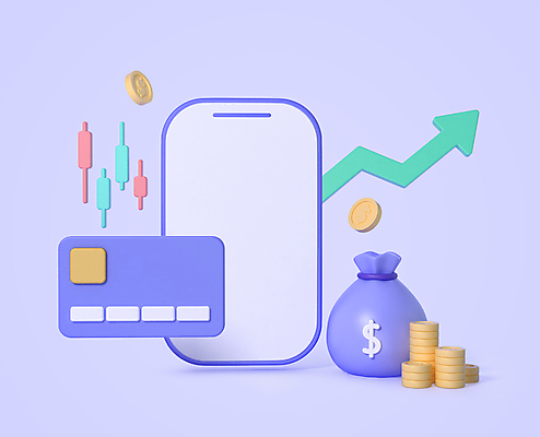 PSD 편집이미지 화살표 그래프 사람없음 경제 스마트폰 3D 달러 보라색 신용카드 돈자루 주식 투자 상승 동전탑 주식표 가상화폐 편집3D 컬러 컨셉 돈 비즈니스 금융 핸드폰 스마트기기 쌓기 동전 디지털합성 파일형식