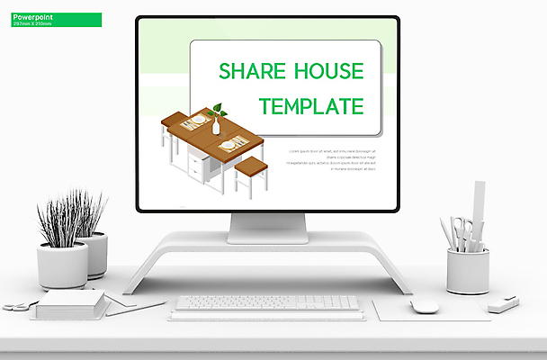 템플릿 의자 탁자 사람없음 연두색 PPT 프레젠테이션 문서템플릿 공유 애니형PPT 공유경제 9P 쉐어하우스 이미지템플릿 가구 주택 초록색 경제 파일형식
