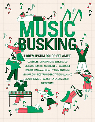 전신 여자 남자 포스터 악기 연주 음표 일러스트 노래 들기 여러명 성인 타이포그라피 초록색 눕기 축제 공연 춤 베이지색 성인만 국내일러스트 AI파일 문자 기호 음악 컬러 다수 모션 문화예술 사람 이벤트 파일형식 벡터