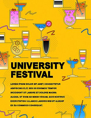 포스터 일러스트 유리병 타이포그라피 사람없음 노란색 축제 공연 칵테일 대학교 칵테일잔 대학축제 국내일러스트 AI파일 문자 컬러 술잔 학교 병_용기 주류 이벤트 파일형식 벡터