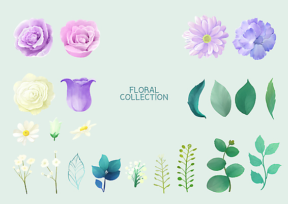 PSD 꽃 줄기 잎 일러스트 사람없음 장미 보라색 로맨틱 흰색 카네이션 안개꽃 엘리먼트 국내일러스트 식물 컬러 컨셉 한해살이풀 파일형식