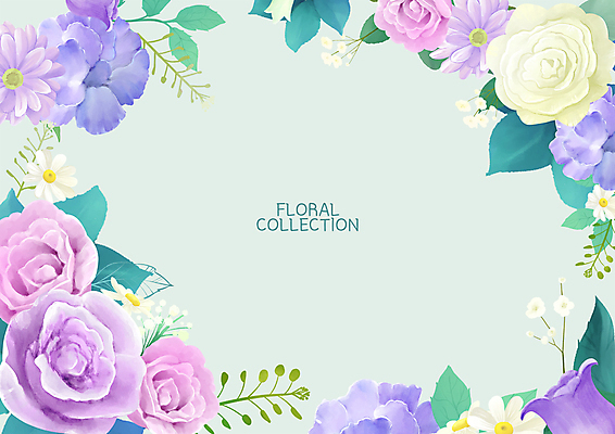 PSD 꽃 줄기 잎 일러스트 프레임 사람없음 장미 보라색 로맨틱 흰색 카네이션 안개꽃 카피스페이스 국내일러스트 식물 컬러 컨셉 공백 한해살이풀 파일형식