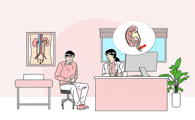 전신 여자 남자 화분 분홍색 말풍선 일러스트 창문 앉기 성인 두명 컴퓨터 진료 환자 의사 잡기 신장 상담 병원침대 복통 비뇨기과 성인만 요로결석 국내일러스트 AI파일 컬러 의학 모션 병원 사람 전자제품 의료진 침대 비뇨기관 질병 파일형식 벡터