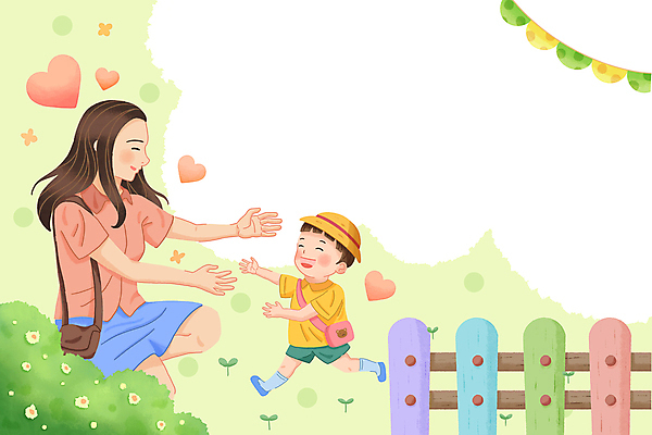 전신 PSD 여자 남자 어린이 일러스트 팔벌리기 프레임 웃음 소년 성인 두명 연두색 울타리 유치원생 하트 풀 유치원복 가랜드 무릎구부리기 카피스페이스 싱글맘 한부모가족 국내일러스트 모자관계 모양 식물 옷 아들 포즈 가족 모션 엄마 표정 사람 초록색 담장 공백 파티용품 파일형식