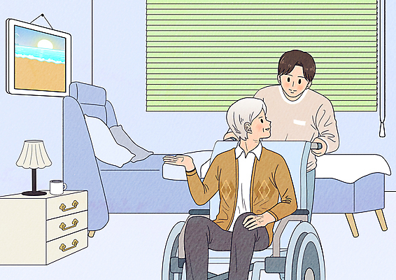 전신 PSD 여자 노년 남자 액자 일러스트 서기 미소 앉기 성인 두명 마주보기 머그컵 침대 스탠드 봉사 커튼 밀기 휠체어 서랍장 노인복지 돌봄 돌봄서비스 돌보미 국내일러스트 직업 가구 모션 조명 표정 사람 컵 도움 복지 서비스 파일형식