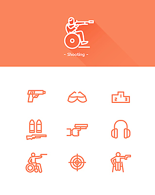 아이콘 고글 운동선수 사람모양 들기 앉기 픽토그램 주황색 헤드폰 총 과녁판 장애인 라인아이콘 휠체어 사격 보안경 총알 시상대 패럴림픽 2D아이콘 AI파일 모양 무기 스포츠 컬러 음향기기 올림픽 모션 안전장비 장애 파일형식 벡터