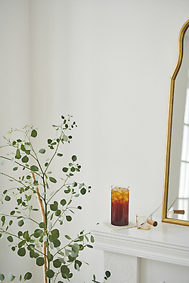 포토 JPG 화분 백그라운드 휴식 잔 실내 사람없음 거울 오브젝트 화장대 아이스커피 국내포토 식기 커피 가구 컨셉 내부 파일형식