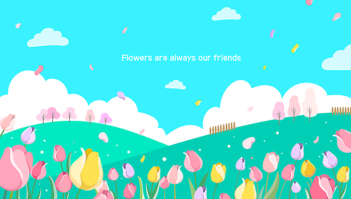 구름 꽃잎 백그라운드 일러스트 사람없음 파란색 봄 튤립 벚나무 언덕 나무울타리 국내일러스트 AI파일 자연요소 나무 계절 꽃 컬러 울타리 벚꽃 파일형식 벡터