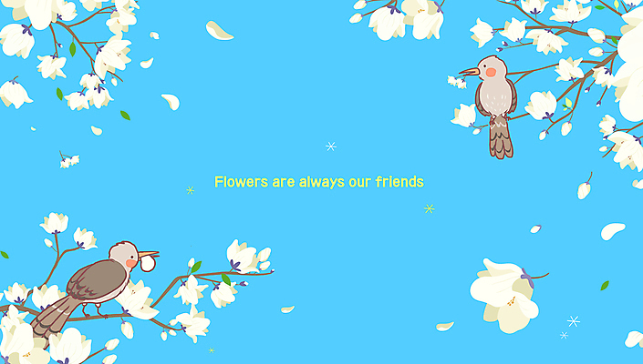 꽃잎 하늘색 백그라운드 두마리 일러스트 봄꽃 조류 앉기 사람없음 봄 목련 국내일러스트 AI파일 동물 계절 꽃 2 모션 파란색 파일형식 벡터