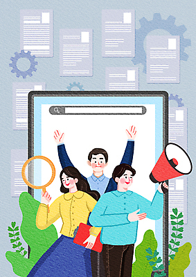 PSD 여자 남자 일러스트 돋보기 나뭇잎 들기 상반신 성인 건물 세명 태블릿 확성기 망원경 만세 회색 구직 톱니바퀴 이력서 찾기 성인만 국내일러스트 건축물 컬러 컨셉 잎 모션 사람 전자제품 스마트기기 파일형식