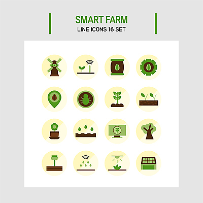나무 아이콘 꽃 화분 밭 씨앗 사람없음 연두색 물 갈색 새싹 모니터 농사 기계 풍차 톱니바퀴 집열판 거름 스프링쿨러 포대자루 풍차집 스마트팜 2D아이콘 AI파일 자연요소 식물 컬러 농업 초록색 컴퓨터 농장 태양에너지 자루 파일형식 벡터
