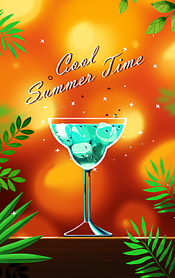 PSD 야경 일러스트 나뭇잎 사람없음 여름 반짝임 주황색 칵테일 시원함 칵테일잔 야자수잎 여름밤 국내일러스트 계절 컬러 잎 술잔 모션 주류 야간 파일형식 풍경_경치