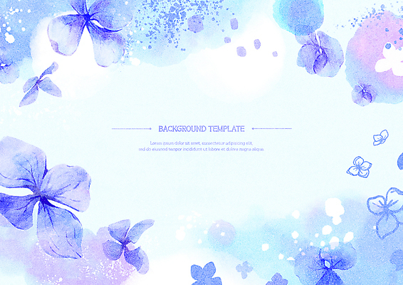 PSD 백그라운드 일러스트 수채화 프레임 사람없음 파란색 수국 카피스페이스 국내일러스트 꽃 컬러 공백 파일형식